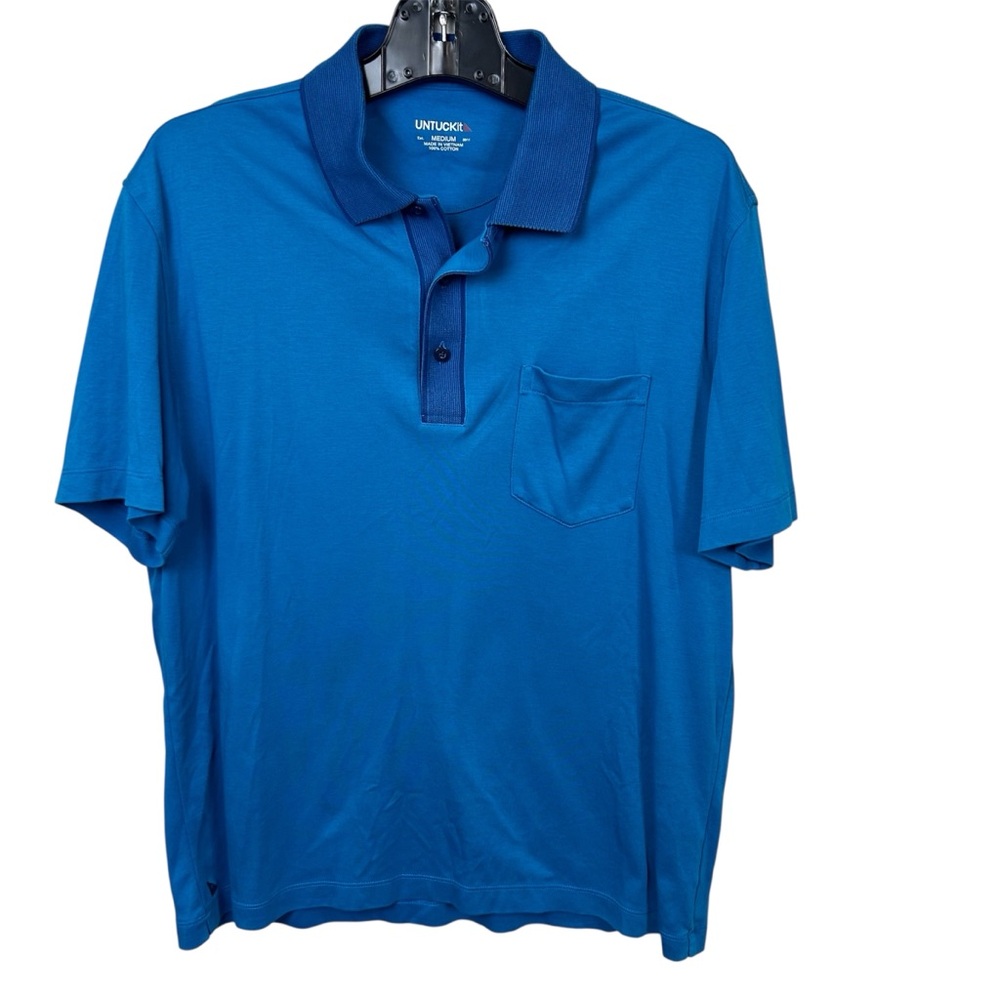 UnTuckit Men’s Polo Shirt size medium 100% cotton Blue Short Sleeve Pocket